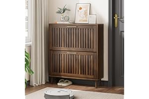 Shoe Cabinet, Shoe Storage Cabinet with Louvered 2 Flip Drawers, Narrow Shoe Cabinet Storage for Entryway, Freestanding Shoe 
