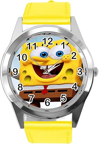 Runde Armbanduhr aus gelbem Leder für Gelbe Schwamm-Fans e3 : Amazon.de