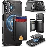 Usroom for iPhone 17 Wallet Case Compatible with Magsafe, Magnetic RFID Blocking Card Holder Kickstand 2 in 1 Detachable Case for iPhone 17 6.3", Black