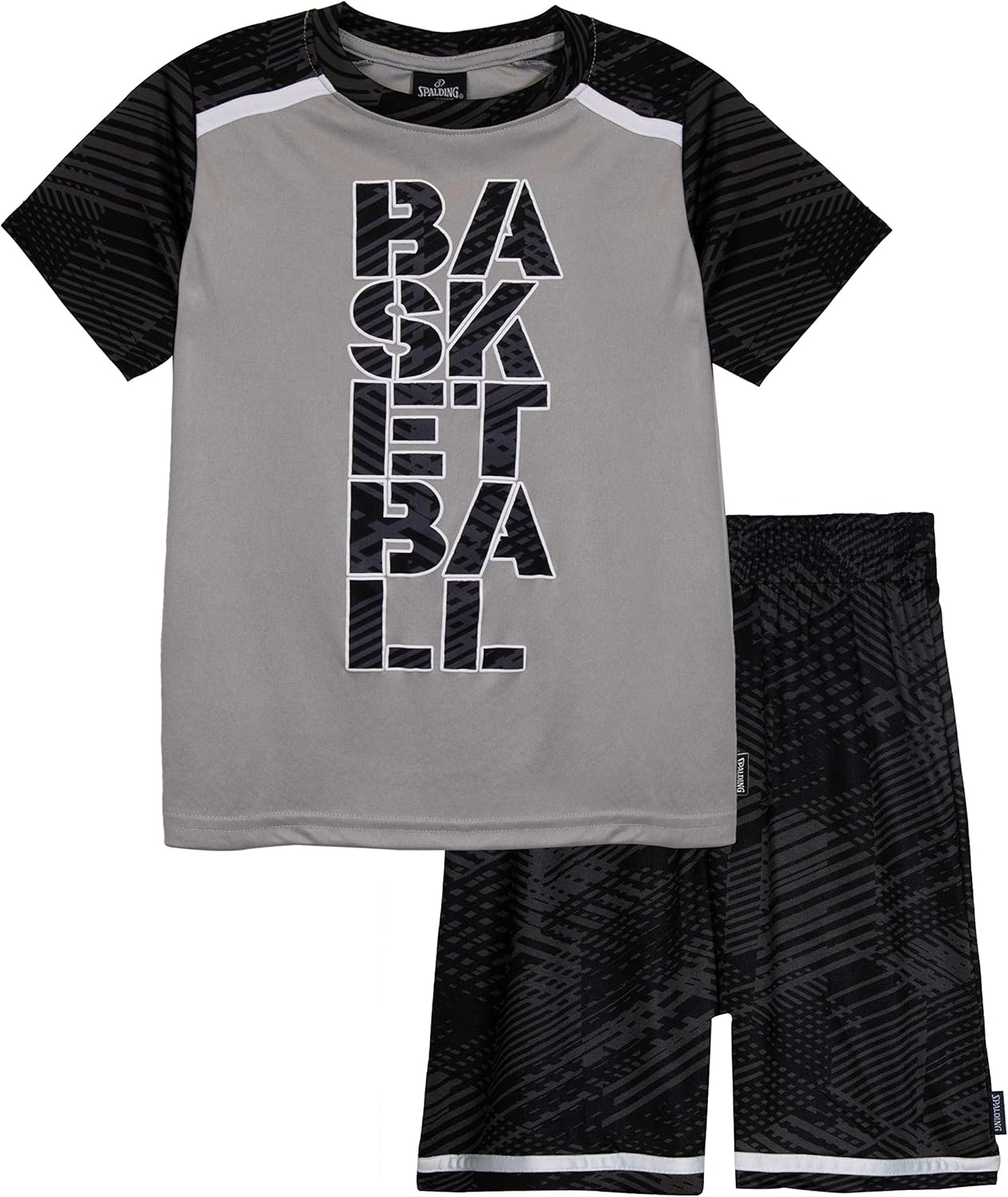 Spalding Boys Athletic Graphic Crewneck T Shirt Short Seeve Top and Shorts Gym Set: Clothing