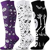 Cindeer 3 Pairs Skull Skeleton Knee High Socks Christmas Horror Socks for Women Men