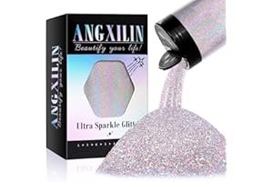 Holographic Fine Glitter for Epoxy Resin DIY Craft,ANGXILIN High Capacity 260g Shaker Bottle Fine Glitter for Nail Art Face Body Make Up,Tumblers Earrings Jewelry Making Fine Glitter (Laser Silver)
