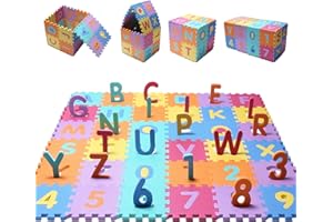 IEBABAY ABC Foam Puzzle Play Mat for Kids Toddler - (36pcs) Interlocking EVA Tiles with Alphabet & Numbers, Educational Toys Gift for Encourage Logic, Coordination and Sensory Skills