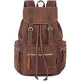 KAUKKO Vintage Casual Canvas and Leather Rucksack Backpack