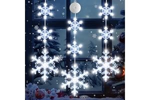 LYUBASA 3Pack Christmas Window Lights Decorations with Timer, Battery Powered Christmas Hanging White Lighted Snowflake Shaped LED Sucker String for Xmas Tree Fireplace Indoor Decor