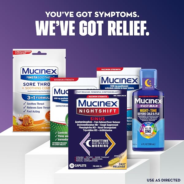 MUCINEX NIGHTSHIFT SINUS, MAXIMUM STRENGTH POWERFUL MULTISYMPTOM NIGHT RELIEF, 20 FAST RELEASE CAPLETS PAIN RELIEVER/FEVER REDUCER, COUGH SUPPRESSANT, NASAL DECONGESTANT & ANTIHISTAMINE