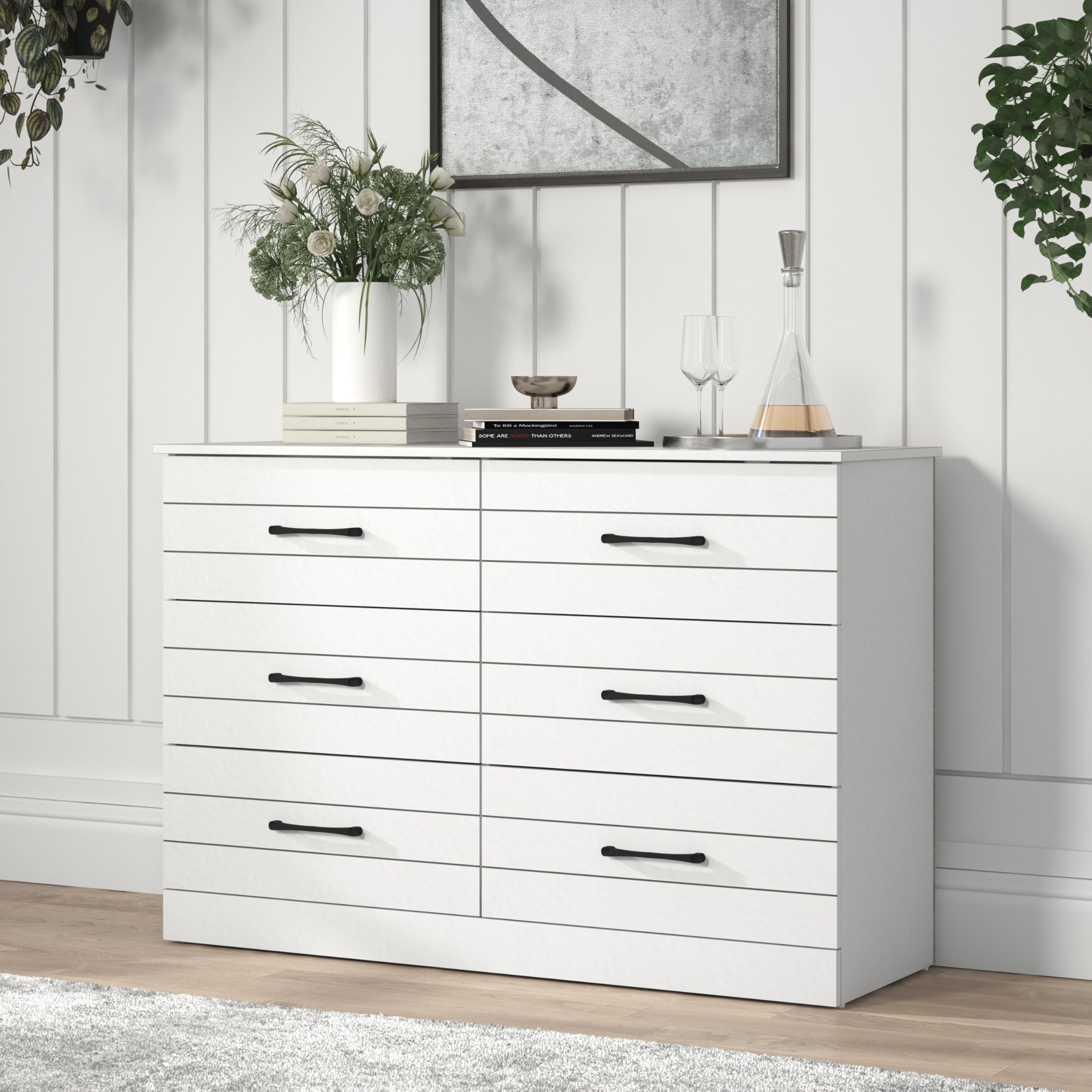 Photo 1 of Galano Elis 6 Drawer Dresser with Interlock – Modern Wooden Chest of Drawers for Bedroom, Nursery, Kids Closet Organizer, 47.2" W x 15.8" D x 31.5" H, Matt White