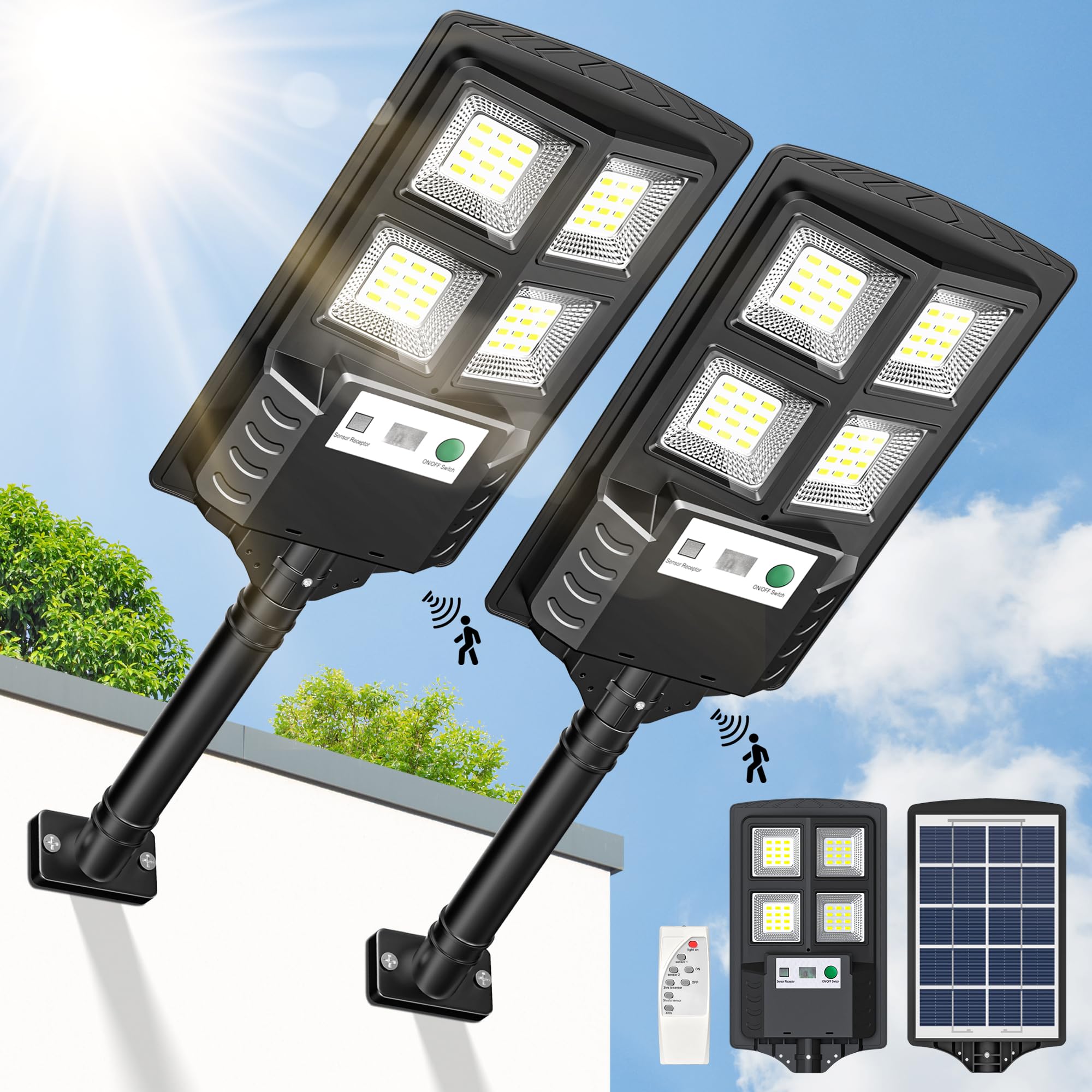 Photo 1 of OKPRO Solar Lights Outdoor Waterproof - Solar Flood Lights Outside Dusk to Dawn, Street Lights Solar Powered Motion Sensor with Remote Control for Parking Lot, Yard(2 Pack)