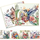 Reusable Swedish Dishcloths for Kitchen, 6 Pack Birds Flowers Butterfly Absorbent Swedish Dish Cloths, Reusable Paper Towels Washable for Kitchen Countertop Sink Fast Drying Degradable Dishes Cloths