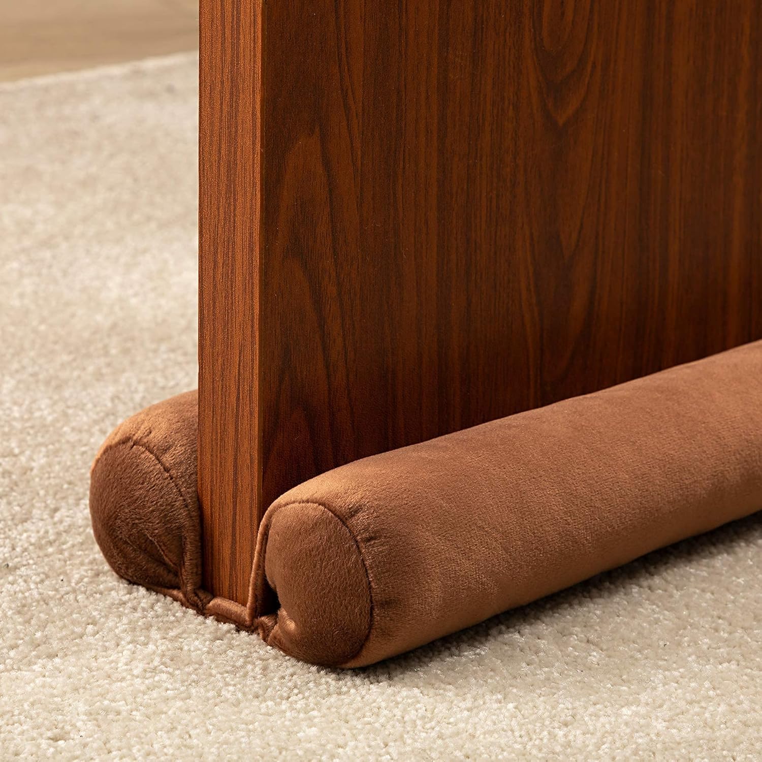 Draft Stoppers - Door Draft Stopper Double Sided Weather Stripping Noise Breeze Draft Blocker Door Sweeps Washable Under Door Seal Strip Adjustable Velvet Draft Guard Multi Color Available (36 inch, Brown)