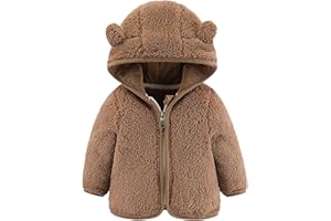 DEARBB Baby Boys Girls Polar Fleece Jacket Hooded Warm Coat Bear Ears Long Sleeve Zip Up Autumn Winter Clothes Kid Outerwear