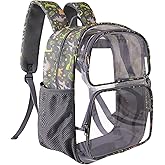 GiMiUiTo Clear Backpack,16'' Clear Backpack for Boys Heavy Duty School Backpacks See Through Bookbag for Kids 4 to 8,Gray Dinosaur
