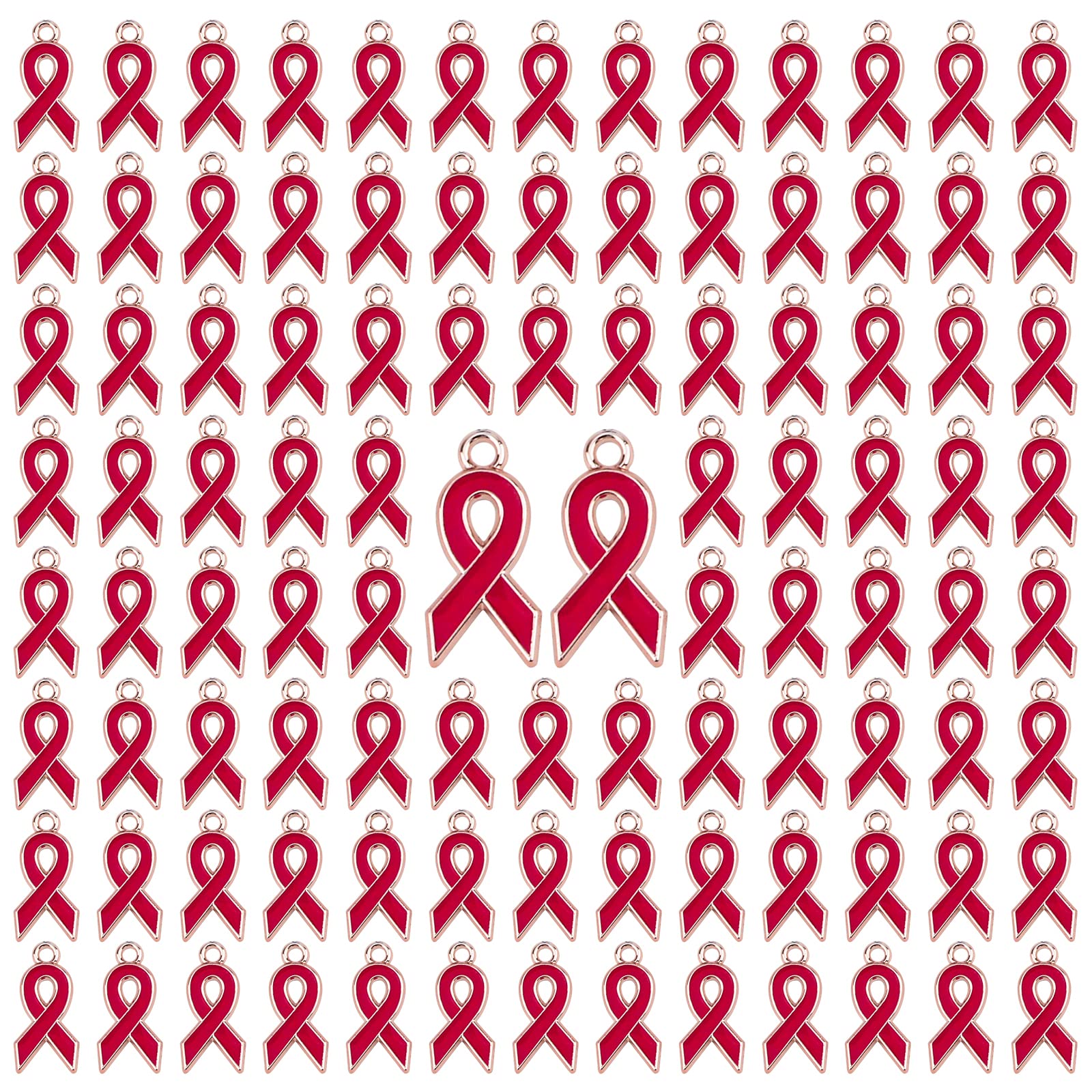 WANDIC Ribbon Pendants, Domestic Violence, Lupus, Alzheimers, Pancreatic Cancer Awareness Alloy Awareness Ribbon Charms for Jewelry Making (Red, 100Pcs) โ image 1