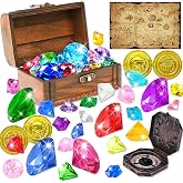 YUJUN Diving Gem Pirate Toys Kid Swimming Pool Party Favor | Colorful Pool Acrylic Diamonds Pirate Treasure Chest Gold Coins with Underwater Swimming Throw Toy Summer Birthday Game