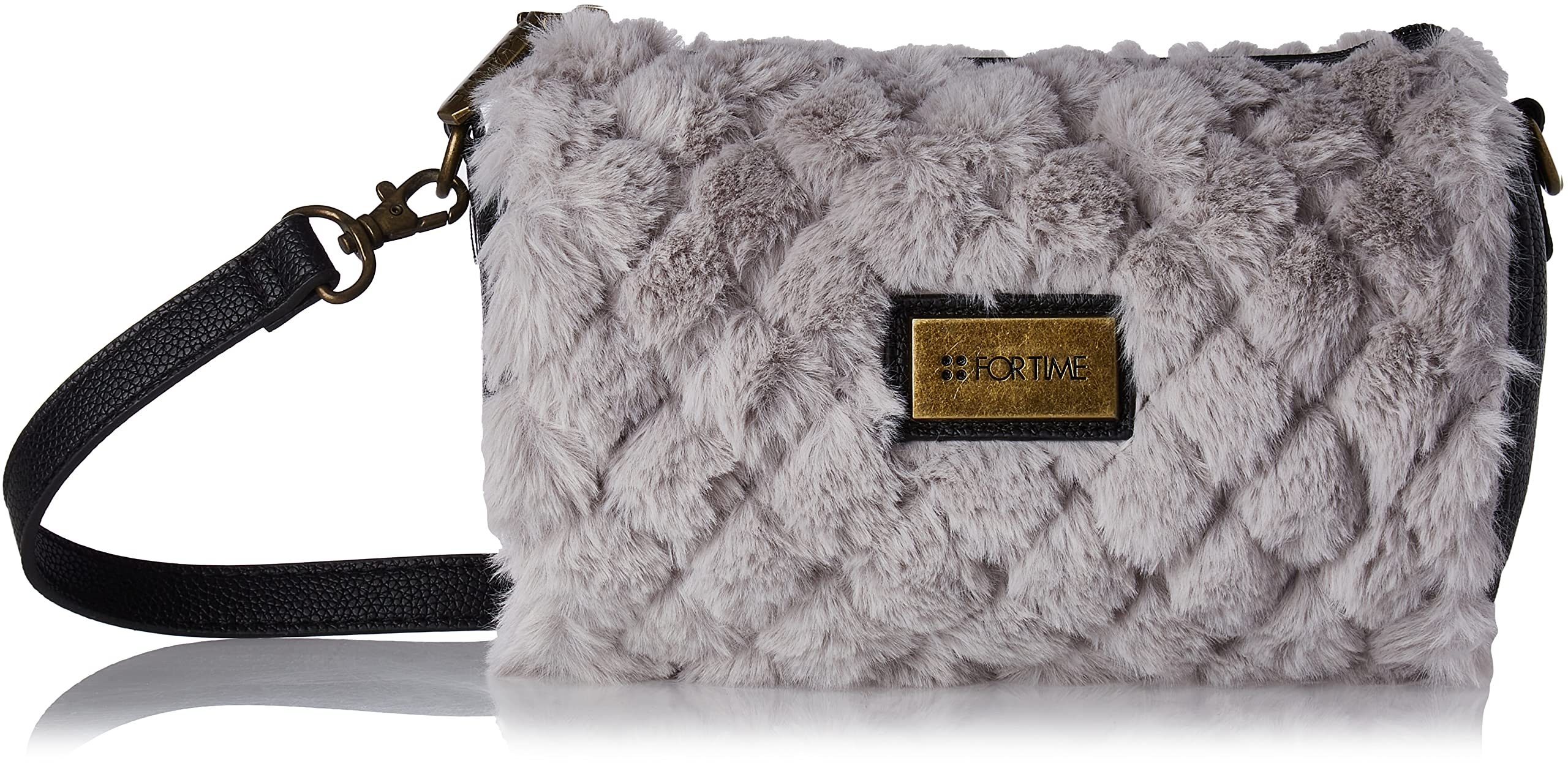 For Time Furry Round Shoulder Bag, 20 x 12 x 12 cm Grey Grey 20x12x12 cm