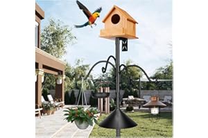 HXYQMMY 92 Inch Metal Bird Feeder Pole with Squirrel-Proof Baffle, 4 Hooks & 2 Feeding Trays - Heavy Duty 5-Prong Base Outdoor Birdhouse Stand, Garden Bird Feeding Station (Black, 92inch)