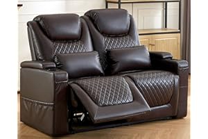 AZXZCS 61" RV Loveseat Recliner Sofa, Home Theater Seating with 3 Arms and 2 Pillows, Wall Hugger Recliners & 138° Reclining Couch (Brown PU Leather Furniture)