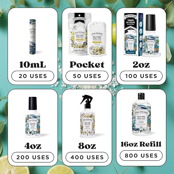 POO-POURRI BEFORE-YOU-GO TOILET SPRAY, FRESH SEA SALT, 2 FL OZ, UP TO 100 USES, BATHROOM ODOR DEODORIZER WITH ESSENTIAL OILS FOR HOME OR WORK, TRAVEL ESSENTIALS, TSA APPROVED SIZE, SEA SALT BERGAMOT