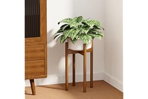 GENTINGBRO Adjustable Plant Stand Indoor, Bamboo Plant Holder 8 to 12 Inches, Small Tall Planter Stand for Indoor Plants, Single Floor Plant Stand for Living Room Balcony Bedroom, Light Brown