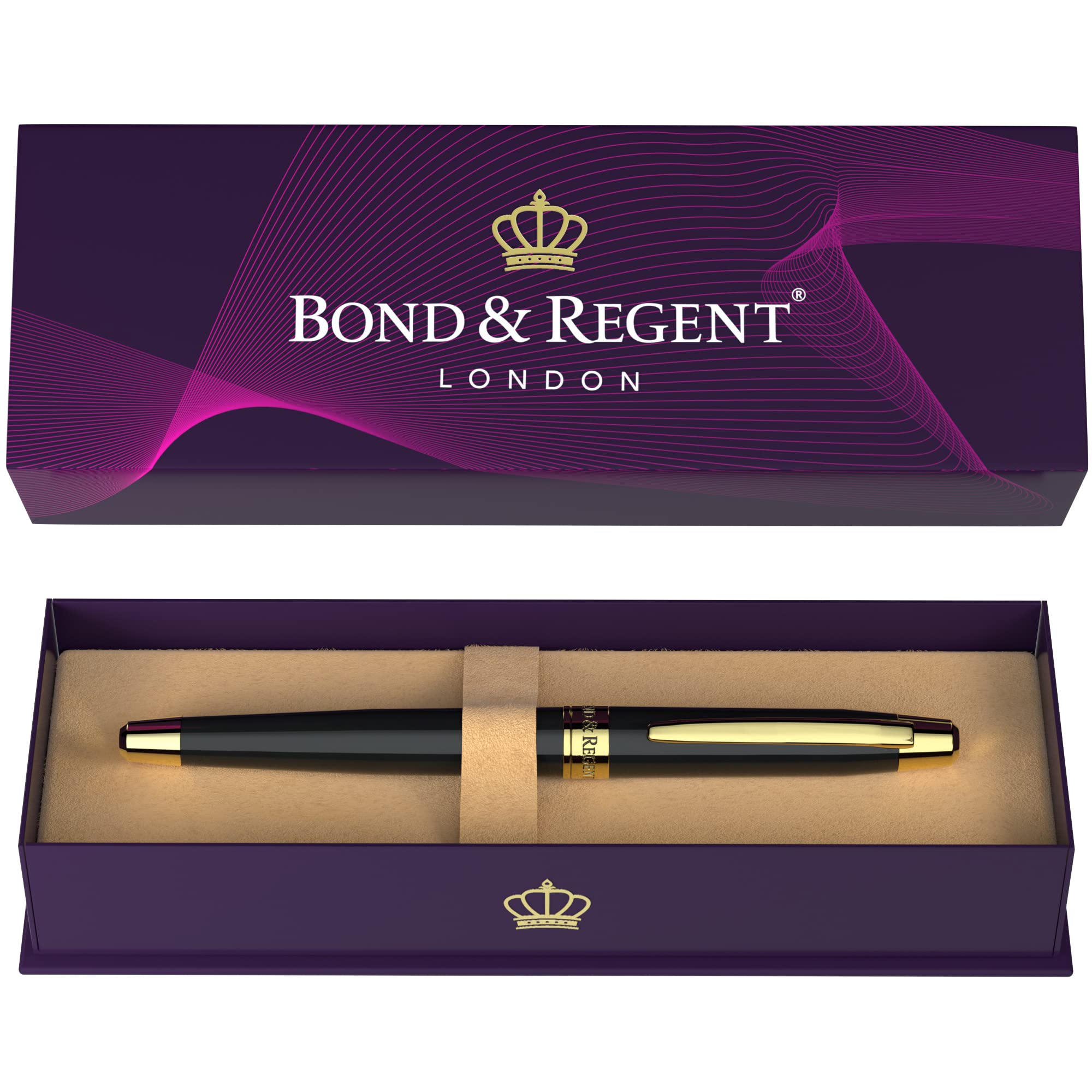 Photo 1 of Bond & Regent Gloss Black & 24 Karat Gold - Certified Luxury Grade Rollerball Pen | Nice Gift for Men & Women