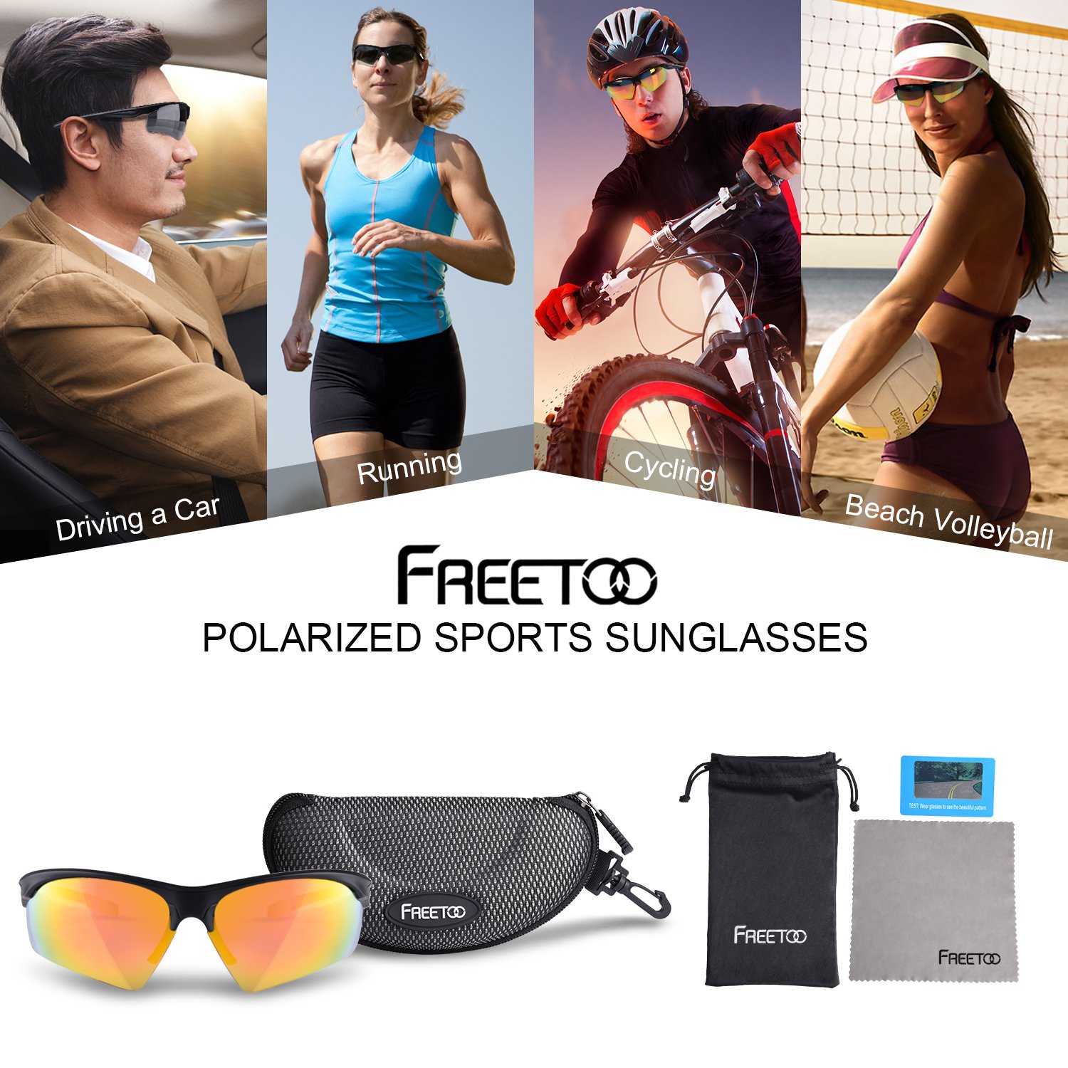 FREETOO Sports Polarized Sunglasses Sun Glasses for Men Women Cycling Running Driving Fishing Golf TR 90 Superlight Frame (Colorful)