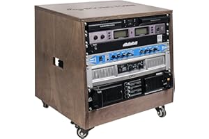 Sound Town DIY Solid Baltic Birch Plywood Slanted 8U Studio Rack, Weathered Brown, Rubber Feet, Casters (SDRK-8TB)