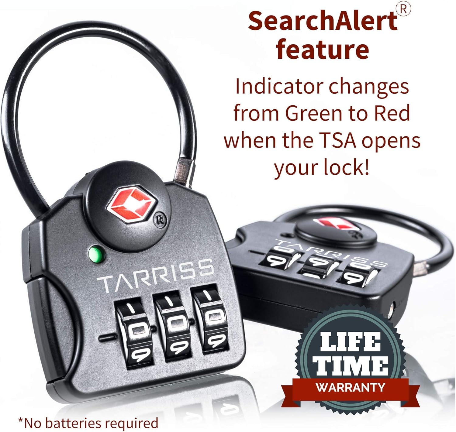  | Tarriss TSA Luggage Lock with SearchAlert (2 Pack) (Midnight Black) | Luggage Locks