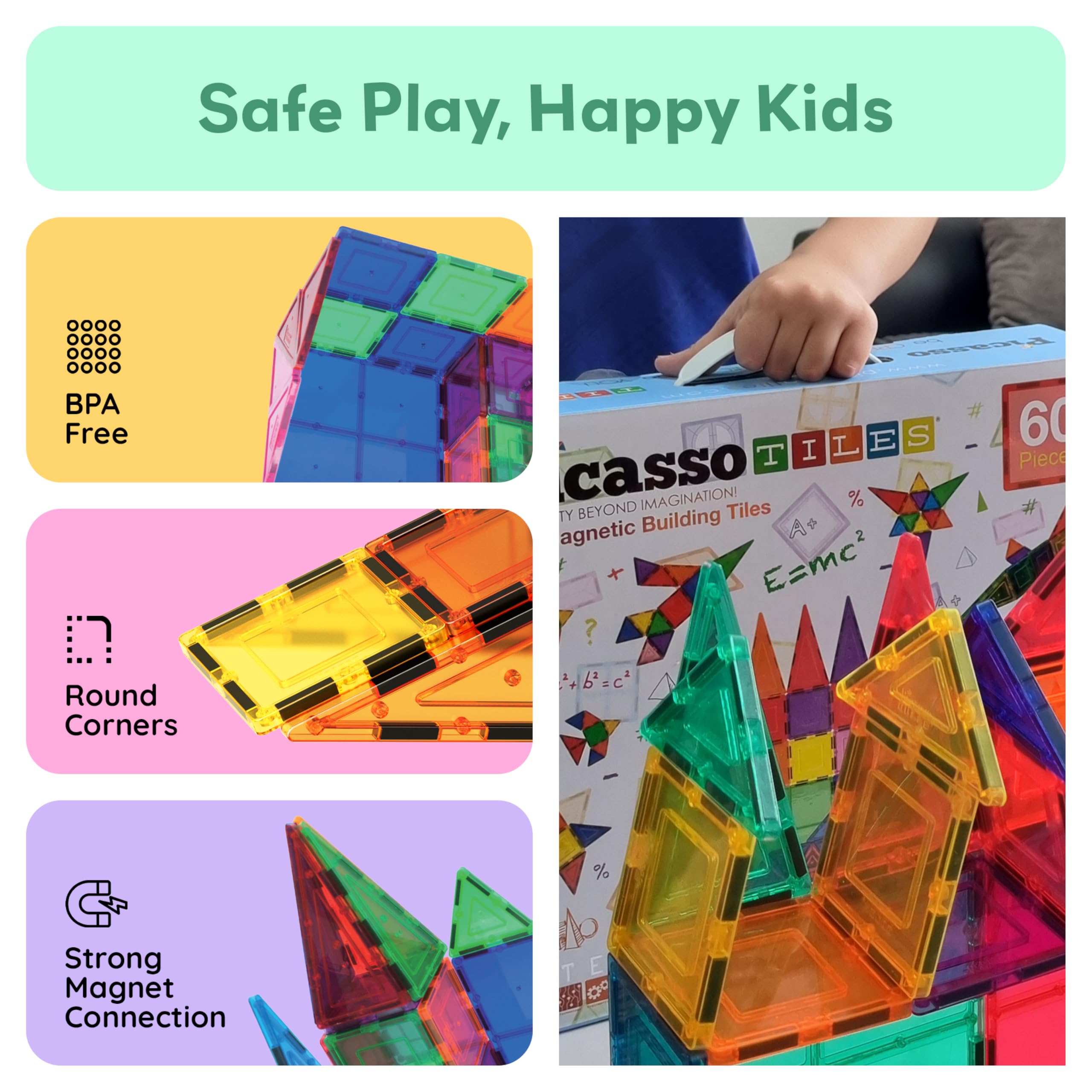 PicassoTiles 100 Piece Set 100pcs Magnet Building Tiles Clear Magnetic 3D Blocks Construction Playboards, Creativity Beyond Imagination, Inspirational, Recreational, Educational Conventional