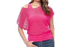 WILDPARTY Women's Casual Sexy Plus Size Off Shoulder T-Shirt Tops, 80s 90s Outfit Short Sleeve Oversized Costume Neon Clothes