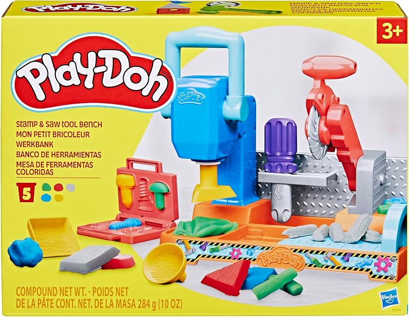 Play-Doh Tool Bank Craft set com plasticina com selos, ferramentas de brinquedo e 5 potes de cores diferentes, meninos e meninas de 3 anos ou mais
