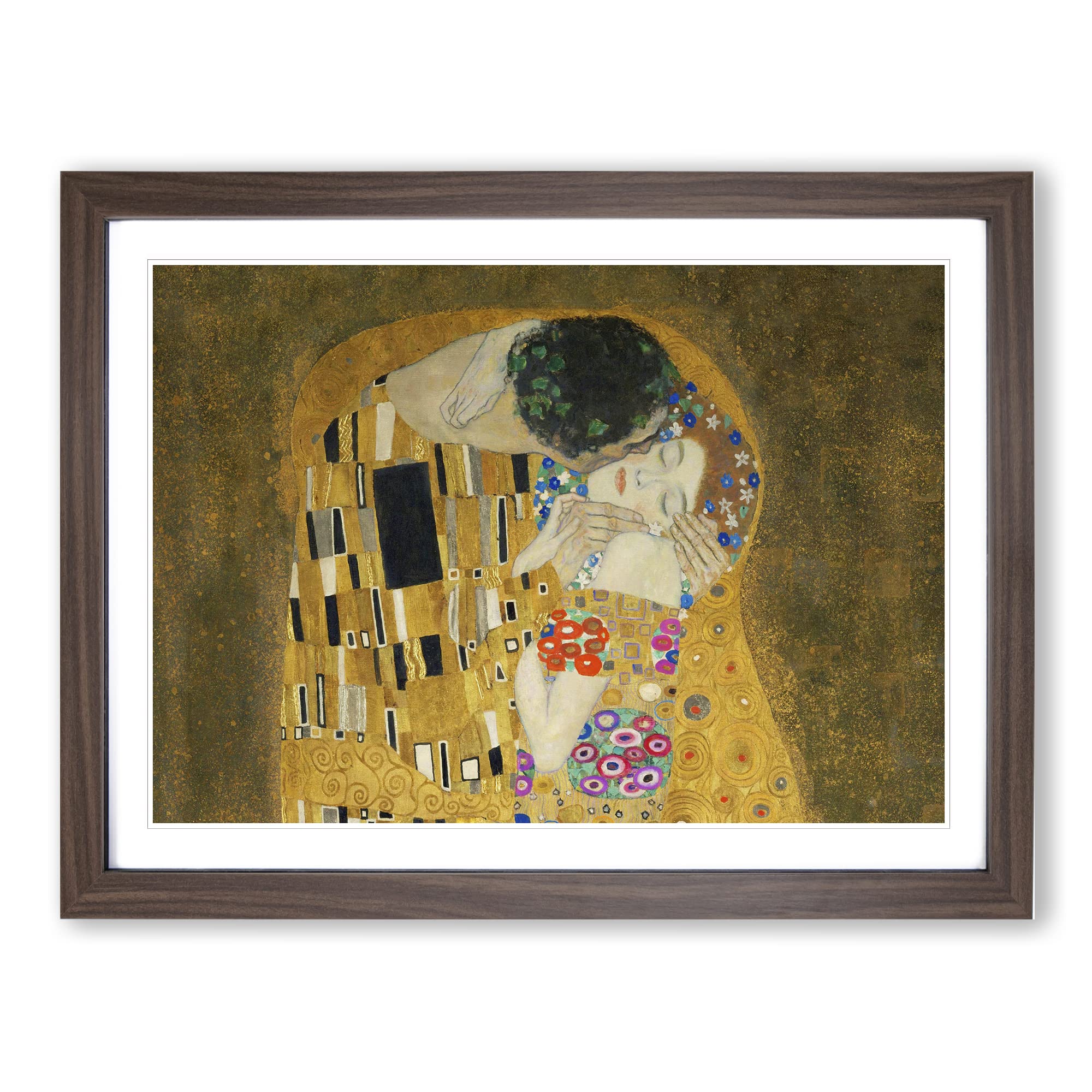The Kiss Vol.4 By Gustav Klimt Classic Painting Framed Wall Art Print, Ready to Hang Picture for Living Room Bedroom Home Office Décor, Walnut A3 (46 x 34 cm)