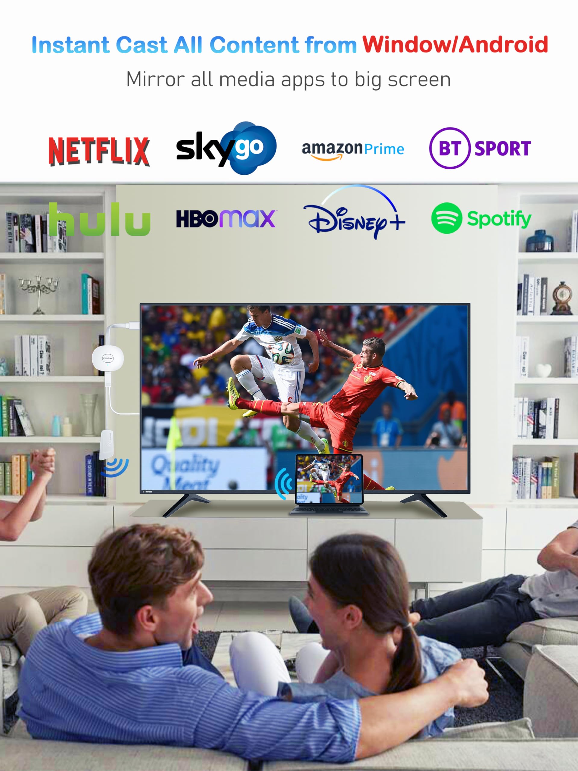 AT-Mizhi Wireless HDMI Dongle TV 4K, Drahtloser Smart Media Player Streaming, Bildschirm Casting für Miracast/iOS/Mac OS/Airplay/Android/Windows/DLNA, zu HDTV, Monitor, Projektor 6