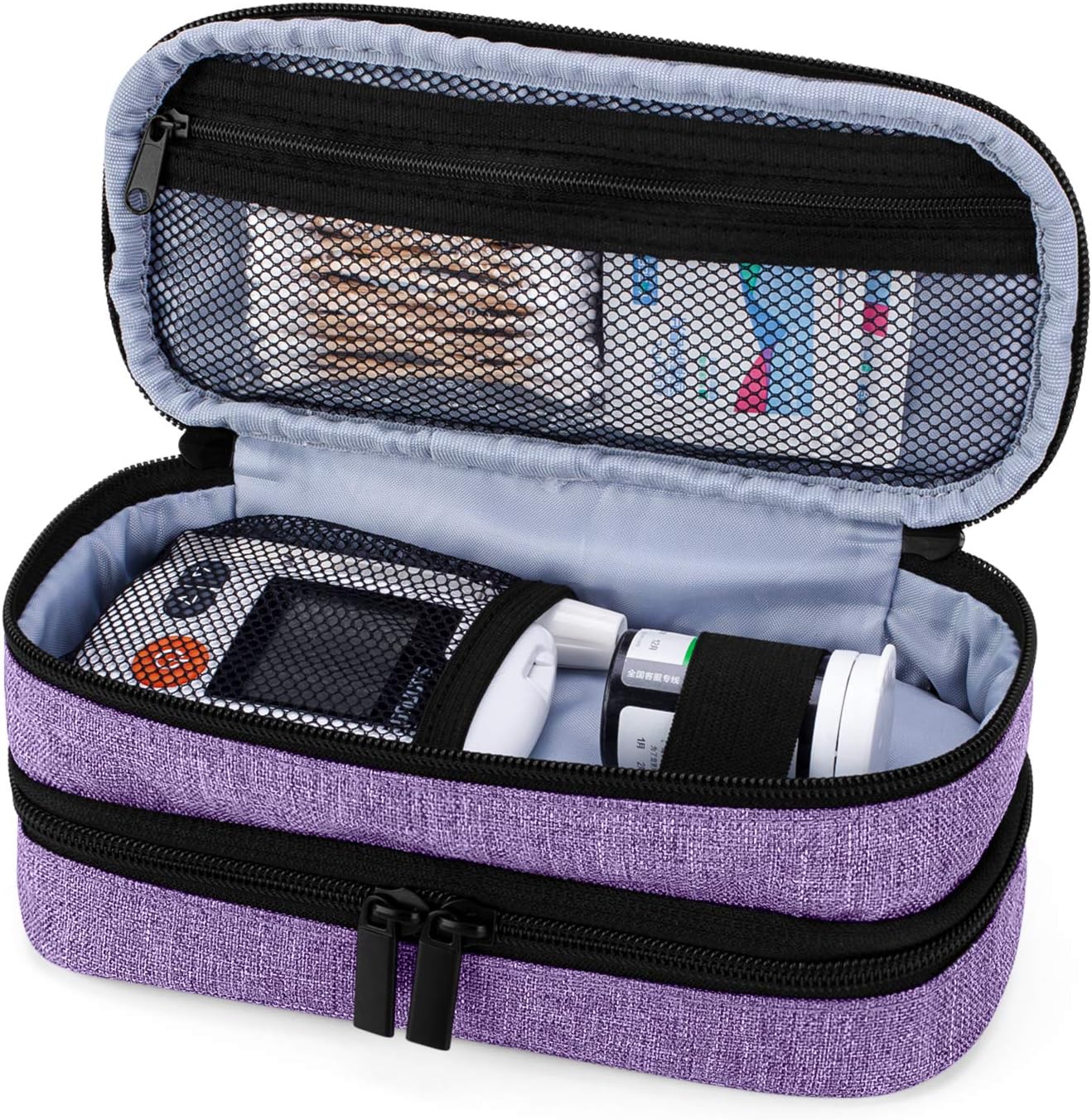 Yarwo Insulin Cooler Travel Case, Double-Layer Diabetic Travel Case with 2 Ice Packs, Diabetic Supplies Organizer for Insulin Pens, Blood Glucose Monitors or Other Diabetes Care Accessories, Purple: Health & Personal Care
