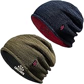 Lvaiz 2 Pack Winter Fleece Lined Mens Beanie Hat Reversible Knit Skull Cap for Men Women Warm Windproof Hat for Outdoor