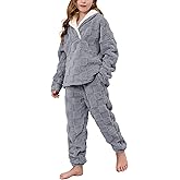 Lentta Girls Fleece Pants Sets Fuzzy 2 Piece Outfits Casual Warm Pullover Top Sweatshirt Sweatsuit with Pockets 5-14Y