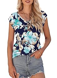 AUSELILY Womens Cap Sleeve T-Shirt Casual Loose Fit
