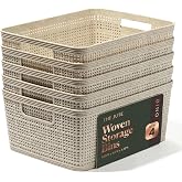 BINO | Woven Plastic Basket | Small (Natural), 5-Pack | THE JUTE COLLECTION | Home Organization, Space - Saving Storage, Stylish Design | Jute Basket | Plastic Storage Basket