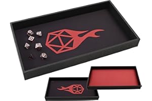 Forged Dice Co. Dice Tray 14" - Double Sided and Removable Neoprene Rolling Dice Mat - for Any Dice or Board Game, Tabletop RPGs Like D&D Pathfinder Roleplaying Game Black Tray w/Red D20 Icon Mat