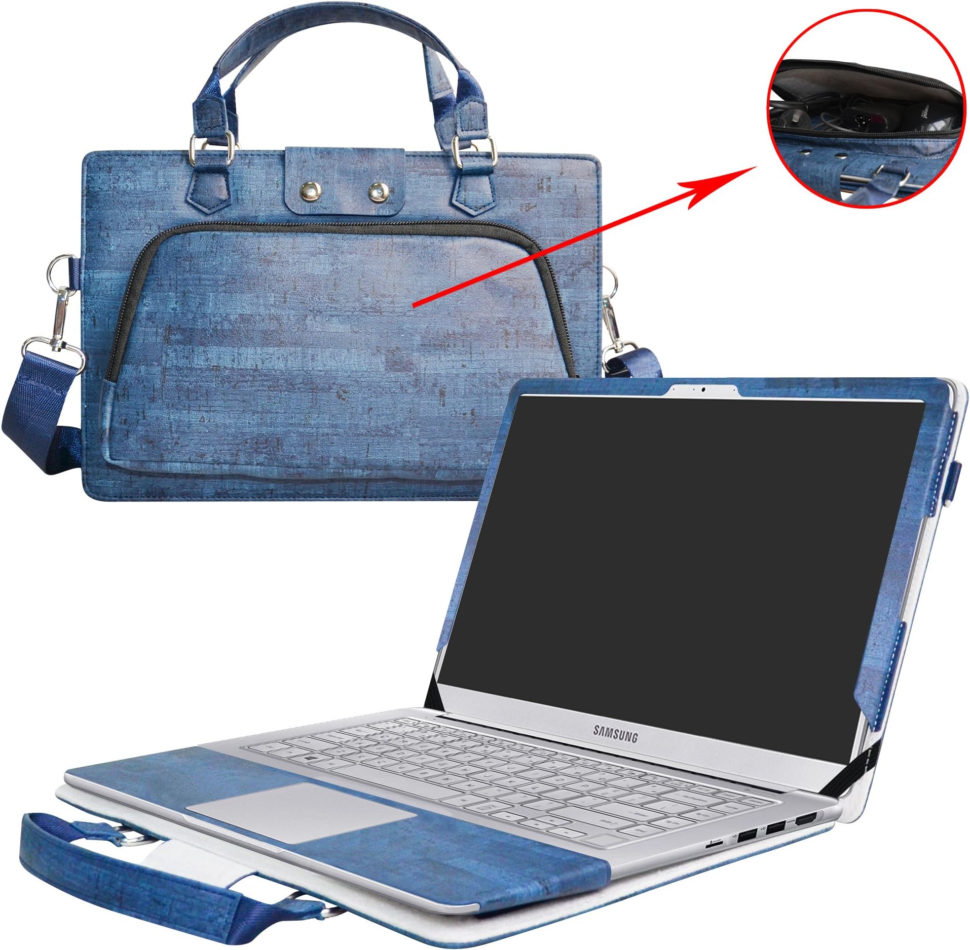 Notebook 7 Spin 13 Case,2 in 1 Accurately Designed Protective PU Leather Cover + Portable Carrying Bag for 13.3" Samsung Notebook 7 Spin 13 Laptop,Blue