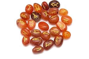 ARHAM CRYSTAL Carnelian Runes Stone Set with Velvet Pouch, Elder Futhark Viking Engraved Divination Runic Alphabets Symbols for Reiki Witches & Energy Balancing