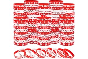 Moon Boat 100 Pcs Christmas Candy Cane Bracelets Bulk - Snowflake Elk Xmas Tree Silicone Wristbands for Holiday Party Favors