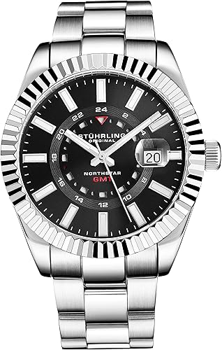 stuhrling original men's gmt stainless steel bracelet watch