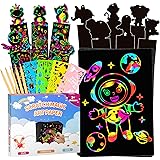 UCIDCI Scratch Art Kit, 30PCS Rainbow Papers and 12pcs Scratch Bookmarks, Arts and Crafts for Girls Boys Ages 3-12, Magic Gif