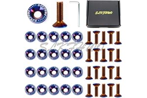 SLKFHWO 6063-T6 Hard Aluminum Alloy Fender Washer 20 Pieces CNC Precision Machining Bumper Engine Compartment JDM Car Accessories Engine Dress up kit (Screw Washer-PVD Burnt Blue)