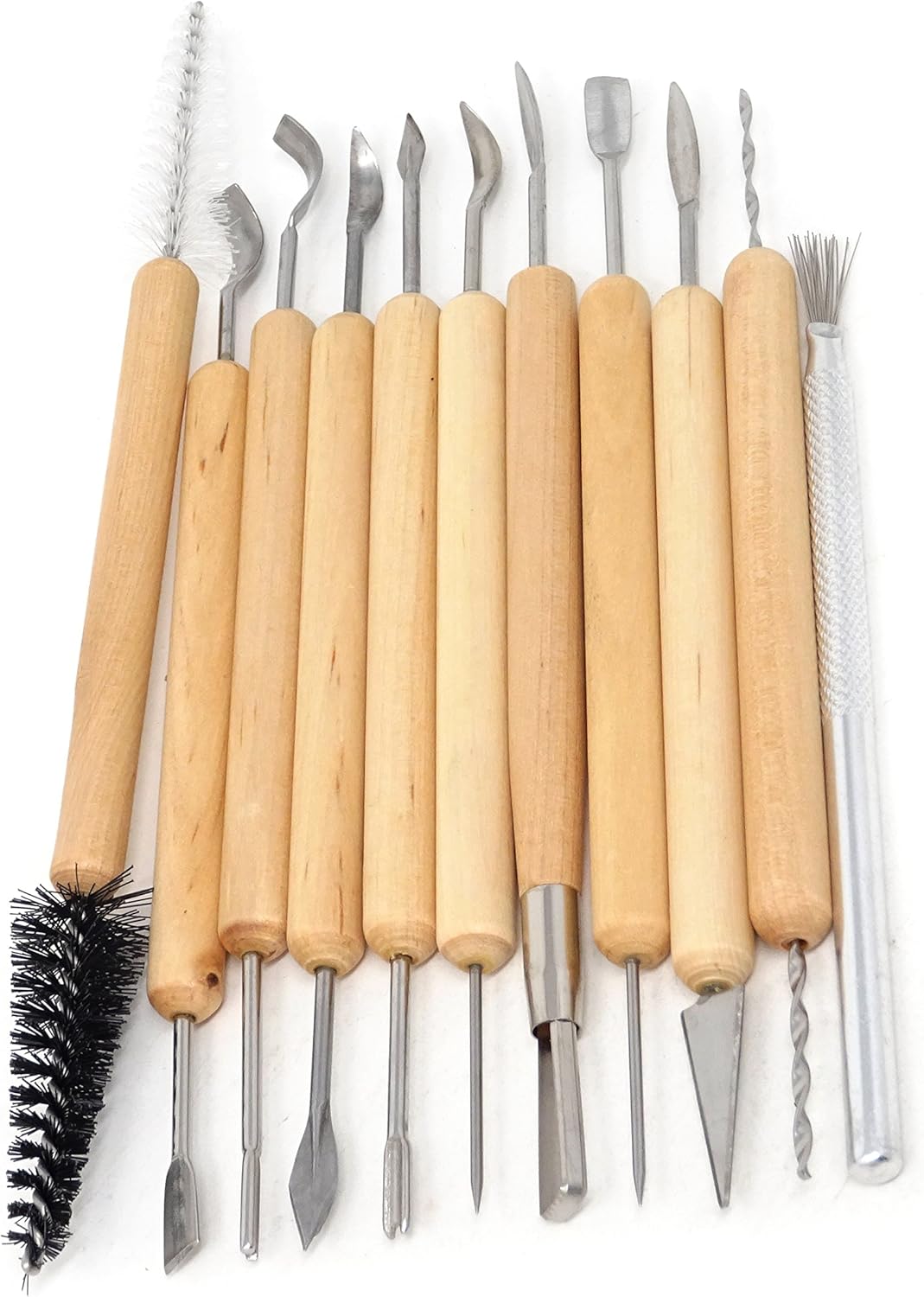 Honbay 11-Piece Clay Cleaning Tool Set Wooden Handle Clay Pottery Sculpting Tools