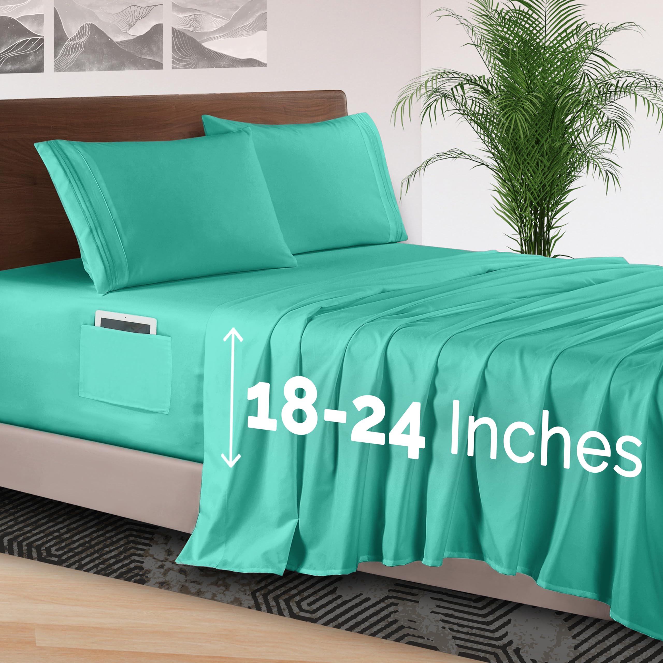 Elegant Comfort 4-Piece Bed Sheet Set - Luxury Bedding 1500 Premium Hotel Quality Microfiber, All Around Elastic 18-24 Inches Deep Fitted Sheet- Extra Deep Pocket Sheets, Queen, Paradise Teal Image