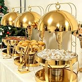 2Pack 8QT Gold Chafing Dishes for Buffet&ndash; Luxury Stainless Steel Round Chafer Set with Hanging Lid, Elegant Party Food Warmer for Weddings, Catering &amp; Events (Gold, 8Qt*2Pack)