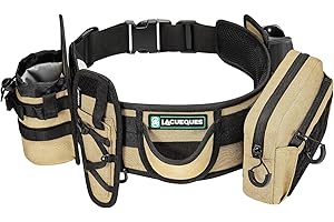 LACUEQUES Wading Fly Fishing Belt Kit - Fish Fighting Belt for Saltwater Surf, with Belly Rod Holder, Pliers Holster, Tackle Pouch, Water Bottle Holder, Fits Waists 32 to 61 Inches (Tan)