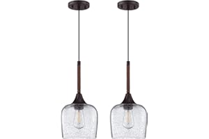 RAINLIGHTING 1 Light Hanging Indoor Kitchen Island Pendant Light 6.1" Glass Rope Pendant Ceiling Light Fixtures,Oil Rubbed Bronze Finish Modern Farmhouse Dinning Over Sink (Clear Seeded Glass, 2 Pack)