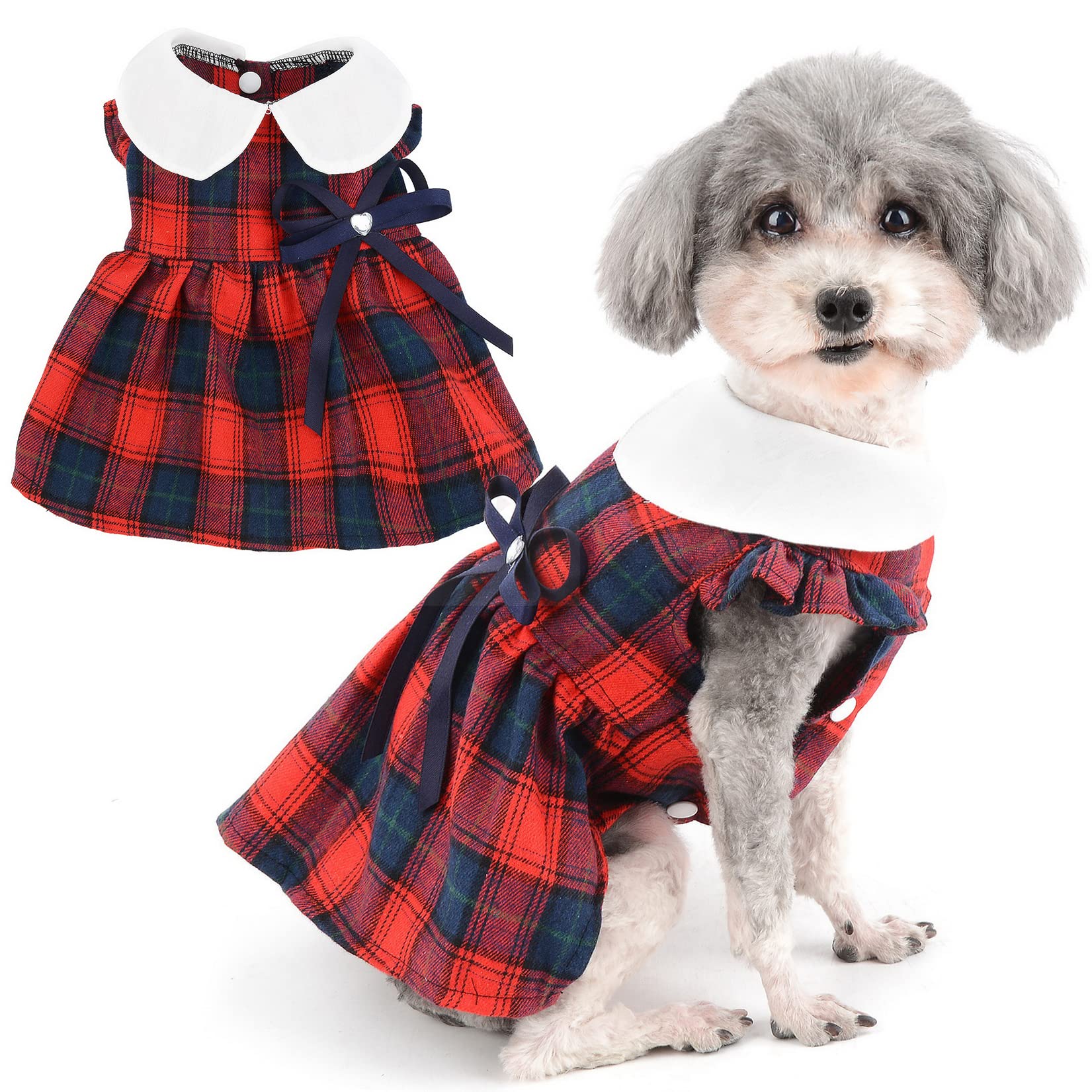 Zunea Plaid Dog Dresses for Small Dogs Summer Princess Dress with Bowknot Cute Puppy Clothes Ruffles Sleeveless Skirt Soft Female Dress Pet Chihuahua Yorkie Apparel Red L